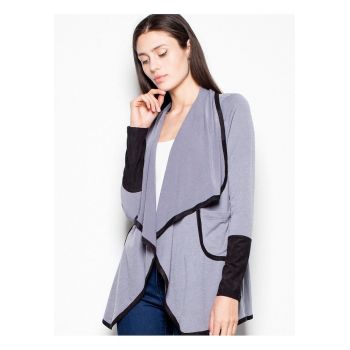 Cardigan dama -  elegant - gri - cu guler captusit - poliester
