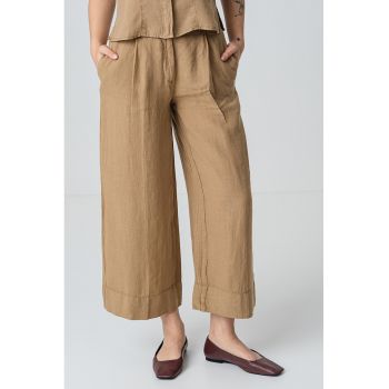 Pantaloni de in cu croiala ampla si pliuri frontale