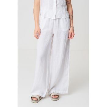 Pantaloni de in cu croiala ampla si talie elastica