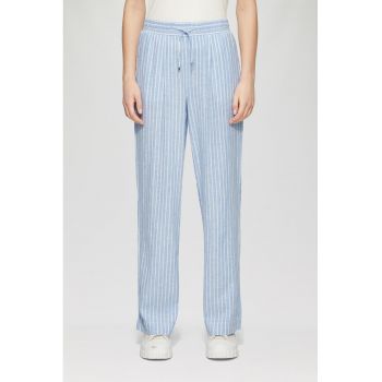 Pantaloni din amestec de in cu dungi