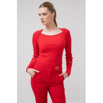 Pulover slim fit cu striatii si decolteu rotund Debutto