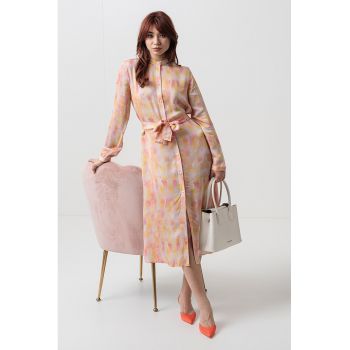 Rochie-camasa midi cu cordon in talie