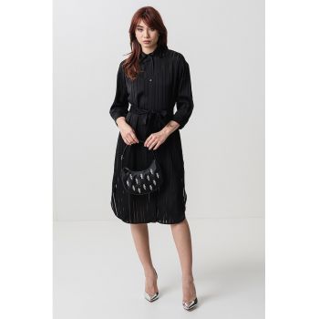 Rochie-camasa midi cu cordon in talie