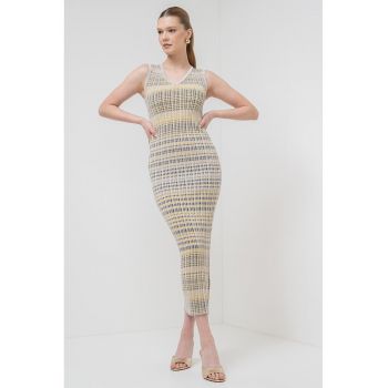Rochie cu model in dungi si decolteu in V Enziana