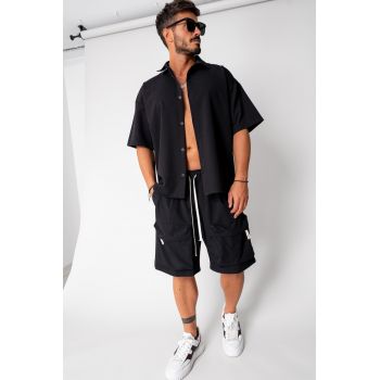 Set camasa si pantalon scurt cargo Black 16795