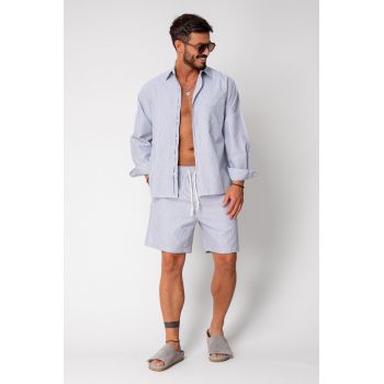 Set camasa si pantalon scurt stripe Black/White 16810