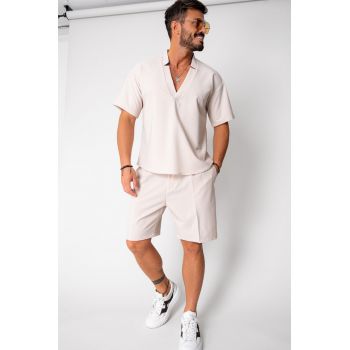 Set Como bluza V-cut si pantaloni scurti Cream 16750