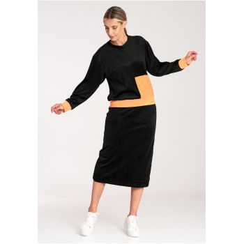 Trening din velur dama  M1036 - cu fusta - elegant - negru - poliester/elastan