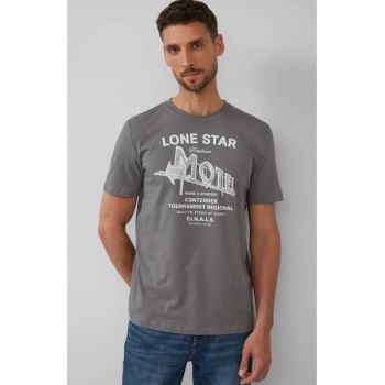 Tricou barbati cu decolteu la baza gatului - imprimeu text - Regular fit