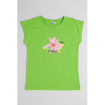 Tricou cu decolteu la baza gatului si model floral