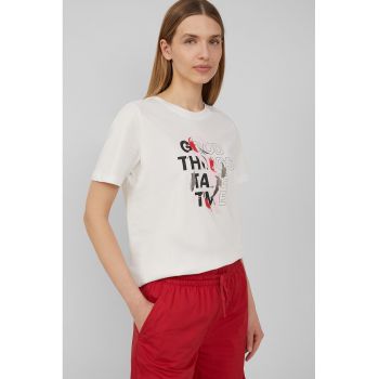 Tricou de bumbac cu decolteu la baza gatului