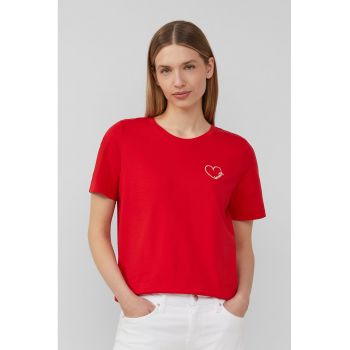 Tricou de bumbac cu decolteu la baza gatului