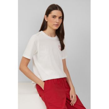 Tricou de bumbac cu decolteu la baza gatului