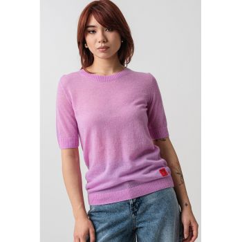 Tricou din amestec de lyocell si lana cu mansete striate