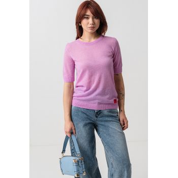 Tricou din amestec de lyocell si lana cu mansete striate
