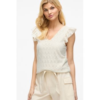 Bluza cu decolteu in V si maneci cu volane