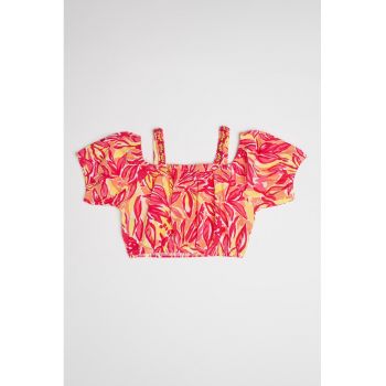 Bluza cu decupaje pe umeri si imprimeu
