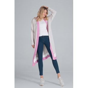 Cardigan lung  tricotaj moale - maneci lungi - multicolor - poliester - elastan - nailon