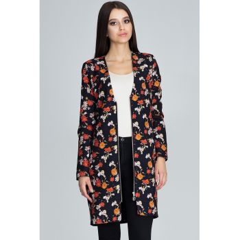 Jacheta lunga  florala - neagra - poliester 100% -