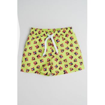 Pantaloni scurti cu imprimeu si snur de ajustare in talie
