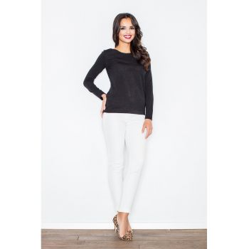 Pulover dama  cu gat barca - cravata la spate - negru - material tricotat