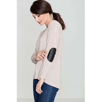 Pulover dama -  model K118 - decolteu semicircular - maneci lungi - bej/ negru - poliester 80% - elastan 5% - acril 15%