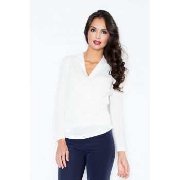 Pulover dama -  plic - ecru - material tricotat - maneci lungi -