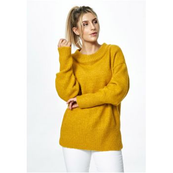 Pulover supradimensionat -  galben - tricotaj cu lana - decolteu barca -