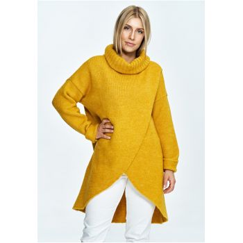 Pulover supradimensionat -  guler inalt - design tip plic - tricotat cu lana -