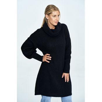 Pulover supradimensionat -  negru - guler inalt - tricotaj de lana -