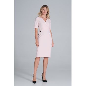 Rochie creion -  M851 - roz - poliester - maneca scurta