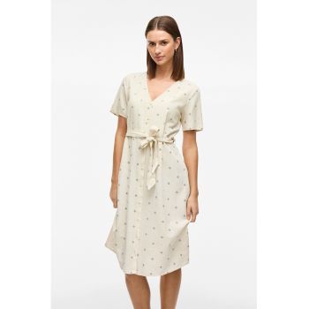 Rochie midi cu model si cordon in talie