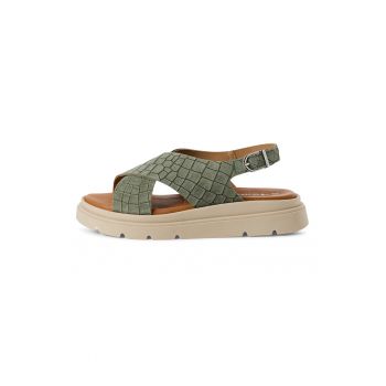 Sandale slingback de piele cu par scurt si aspect de piele de leopard