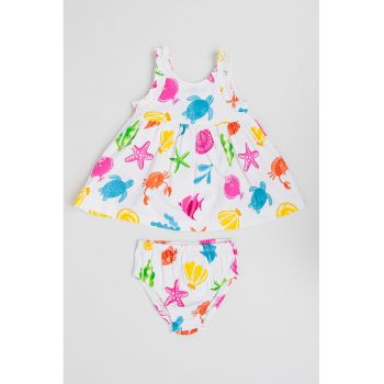 Set de chiloti si rochie cu croiala in A si imprimeu - 2 Piese
