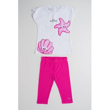 Set de colanti si tricou cu model grafic - 2 piese