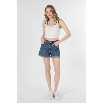 Short / Pantaloni Scurti De Dama Albastru Mom Fit