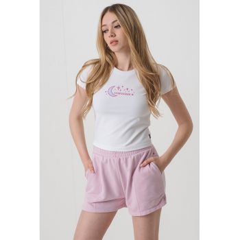 Tricou crop slim-fit cu logo