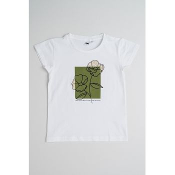 Tricou cu decolteu la baza gatului si imprimeu