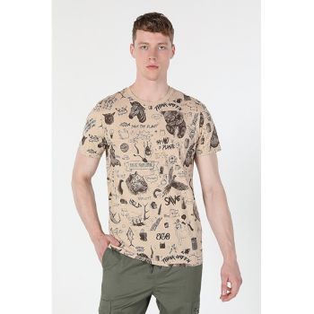 Tricou Cu Maneca Scurta De Barbati Bej Regular Fit1