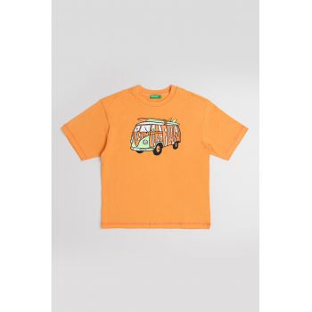 Tricou de bumbac cu decolteu la baza gatului