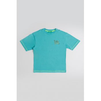 Tricou de bumbac cu decolteu la baza gatului