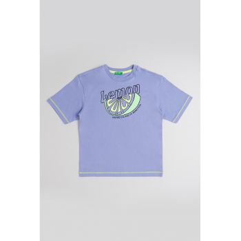 Tricou de bumbac cu decolteu la baza gatului
