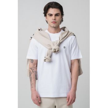 Tricou din bumbac cu decolteu la baza gatului