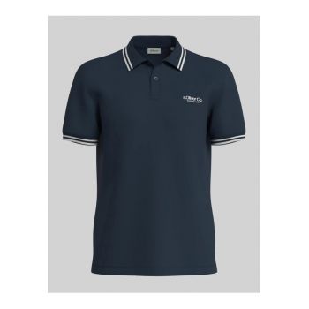 Tricou polo barbati cu logo si detalii contraste - Bleumarin inchis -