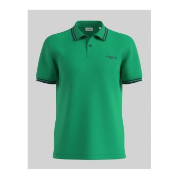 Tricou polo barbati cu logo si detalii contraste - Verde -