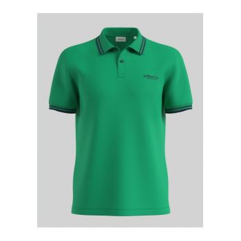 Tricou polo barbati cu logo si detalii contraste - Verde -