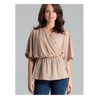 Bluza dama  bej - lejera - cu maneci kimono - din poliester