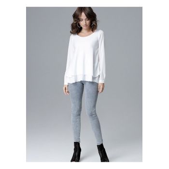 Bluza dama  bej - maneci lungi - decolteu semicircular - volan -