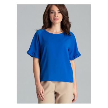 Bluza dama -  cu maneci scurte - volan - albastru - poliester