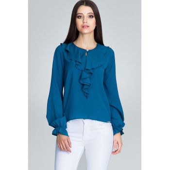 Bluza dama -  Cu volane - Poliester/Elastan/Viscoza - Albastru -